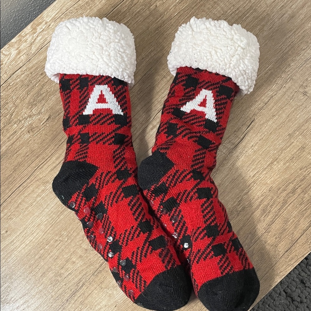 Red and Black Plaid Fleece-Lined Socks